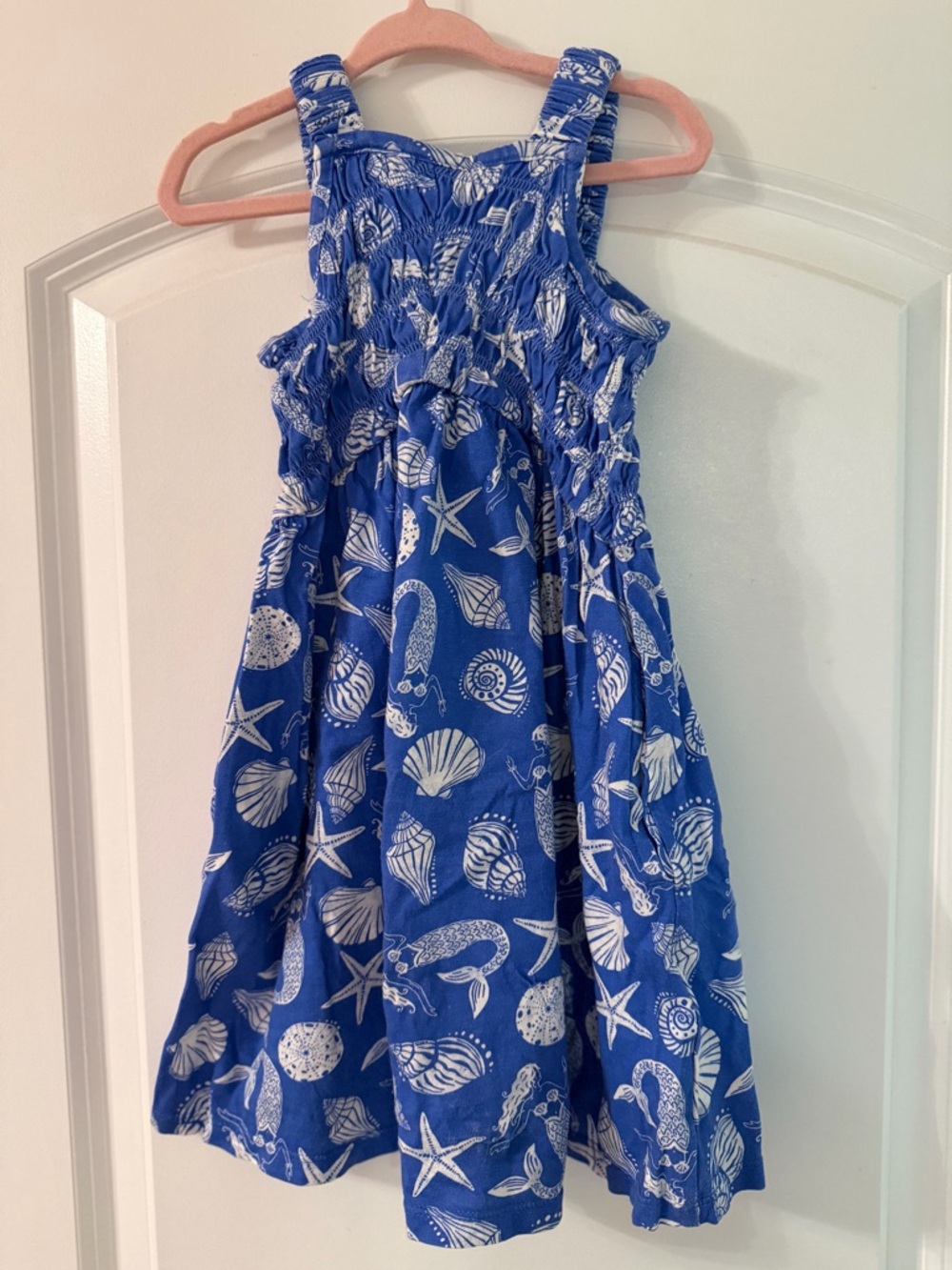 Blue Seashell Print Smocked Sundress for Girls